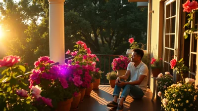 Traum von Blumen auf dem Balkon